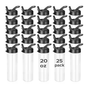 FASTSUB 20 oz Sublimation Sports Water Bottle, Stainless Steel Skinny Straight Sublimation Blank Cup with Top Handle and Straw Drinkware Flasks