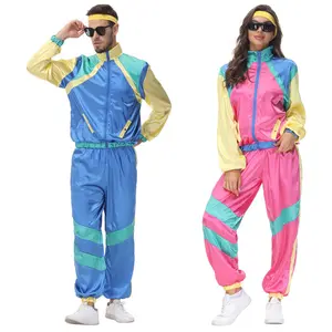 Women's Color Block 2 Piece 80s 90s Outfits Long Sleeve Windbreaker Jacket Tracksuit Set