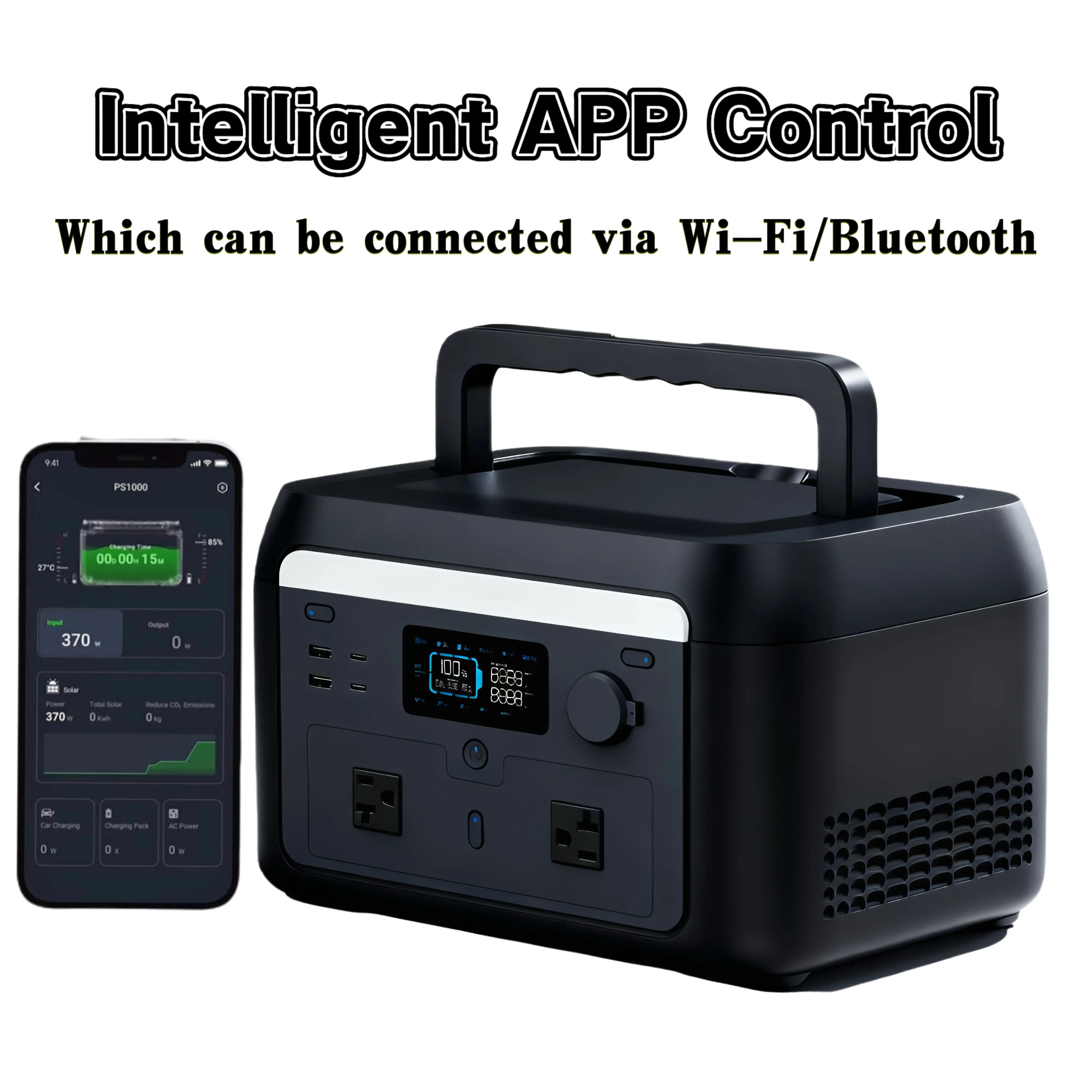 1000W Portable Power Station Generator, 614WH Battery, 1500W Load Capacity, Pure Sine Wave AC Output, Smart Cooling System, APP Monitor, Heavy-Duty Off Grid Supplies for Outdoor Use