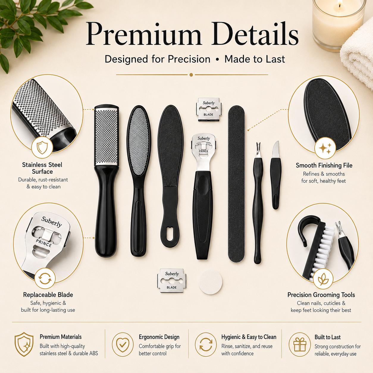 8-in-1 Professional Stainless Steel Foot File Pedicure Tool Set | Heavy Duty Callus & Dead Skin Remover for Cracked Heels Repair | FootTok Salon-Grade At-Home Pedi Kit | Baby Soft Feet Self Care Grooming Essential for Daily Foot Maintenance & Travel