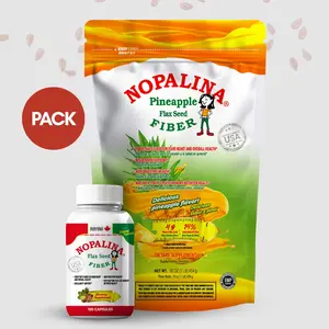 Nopalina Flax Seed Fiber Pineapple 1lb + 120 Capsules - Gut Health, Digestion & Colon Support -  Fitness Edible Healthcare Natural with Omega 3 6 9 for Digestive Health