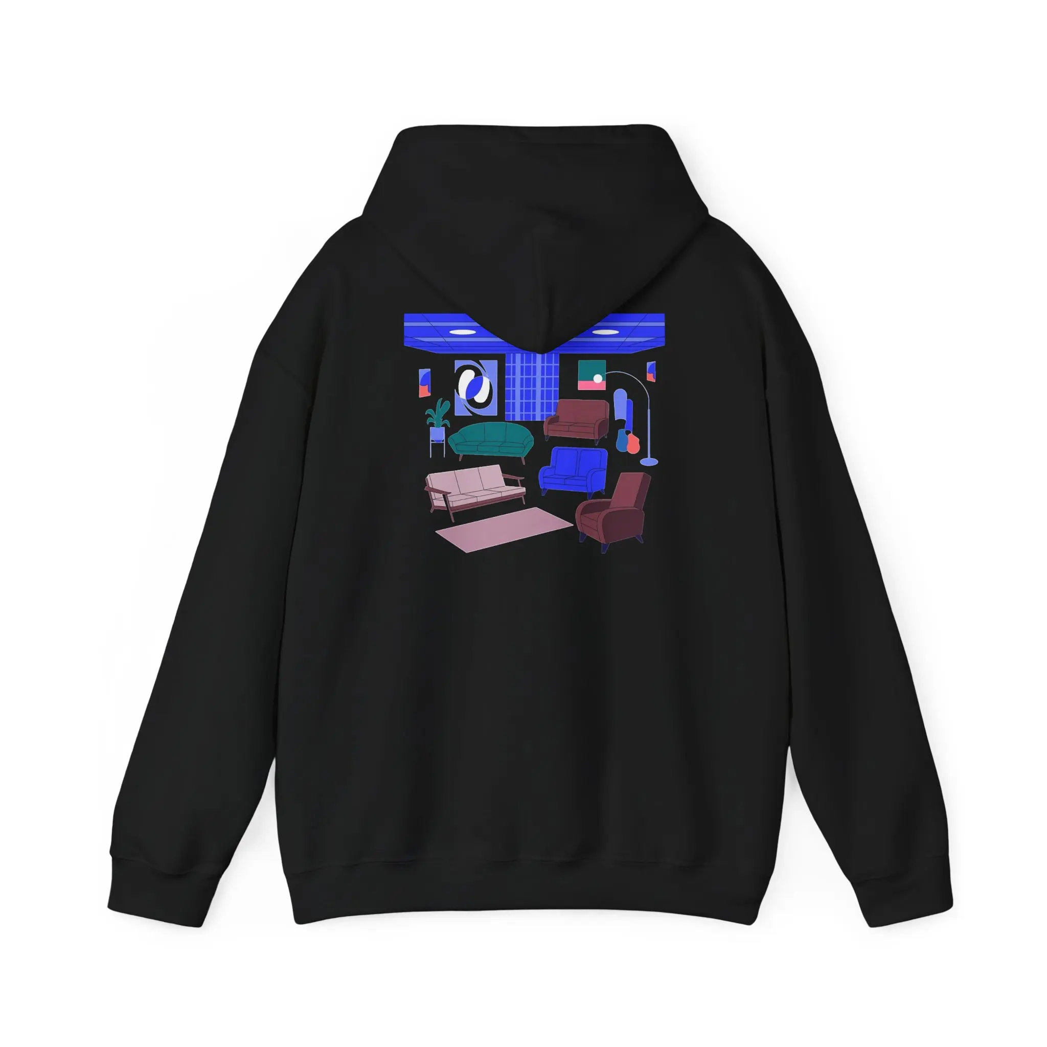 Cozy Lounge Room Illustration Hoodie | Pixel Room Interior Art