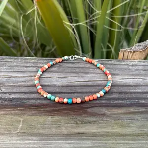 Ocean jade beaded anklet, beach gemstone anklet, boho summer jewelry