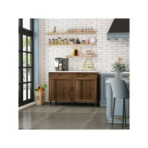FUFU&GAGA Kitchen Island with Marble Grain Top, 2 Drawers & 4 Compartments - 47.2" Bar Cabinet Coffee Bar Cabinet