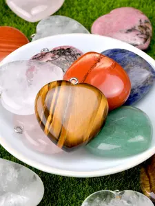 Natural Rose Quartz Love Heart Pendant Design - 30*30mm Tiger Eye/Lapis Lazuli/Rhodonite for Jewelry Making, Handmade Necklace & Earring Accessories | Craft Materials | DIY Hobbyists | Gift Creators