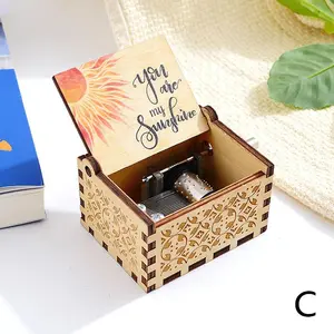 Vintage Engraved Wood Music Box, 1 Count Letter & Sun Pattern Musical Gift for Daughter, Wife, Mother, Friends, Birthday Decor, Room Decor, Decoration Items