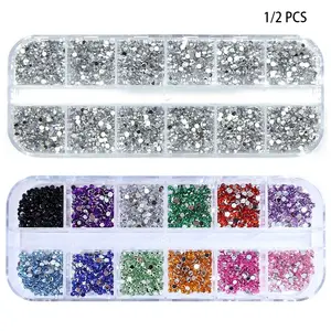 💎 2mm Colorful/White Acrylic Nail Art Rhinestones – Available in 12 Assorted Colors or 12-Grid Clear White Acrylic Crystals. Perfect for Salon and DIY Nail Decoration, Essential Nail Art Supply.
