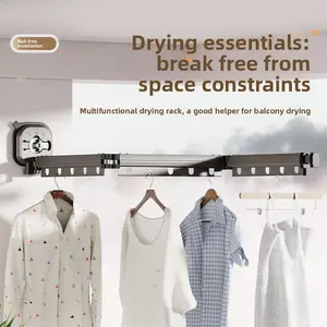 Suction Cup Clothes Hanger for Home Use, No Drilling Required, Wall-Mounted Foldable Clothes Rod, Telescopic Clothes Hanger, Balcony Clothes Drying Magic Tool