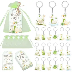 72Pcs Silly Goose Keychain Party Favors Goose Gift Favors Bags Filler Goose Keychains Thank You Tags Green Organza Bags for Kids Goose Baby Shower Birthday Party Funny Gifts Classroom Prizes