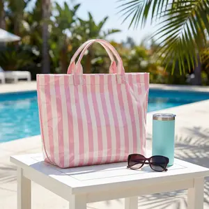Striped tote bag, Stylish and lightweight handbag, large-capacity portable travel shoulder bag for commuting
