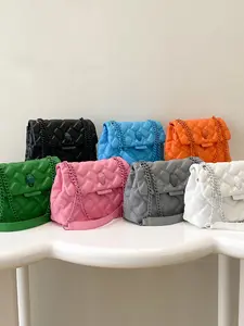 Women's Plain Chain Handbag Shoulder Crossbody Bag, Simple Design Diamond Embossed Texture, Versatile Ladies' Accessory