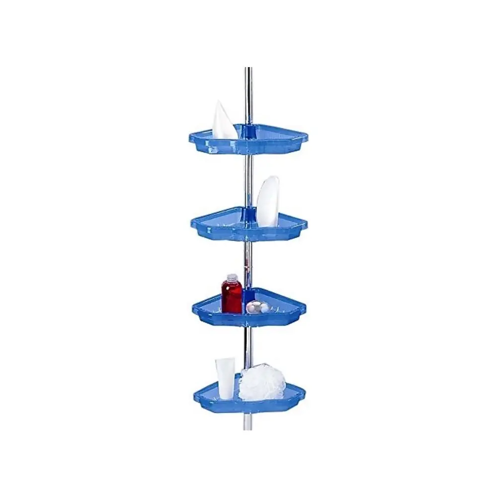 Akita Line HomeMarket ANSN-N17-SHWRPOLE-CORNR-TP P. Nova Modern Unisex 4-Tier Rust-Resistant Aluminum 25x25cm Corner-Mount Wall-Mounted Bathtub Shower Shelves for Shower Storage, Vanity Room Bathroom Upgrade Transparent Blue Plastic Organiser Caddy