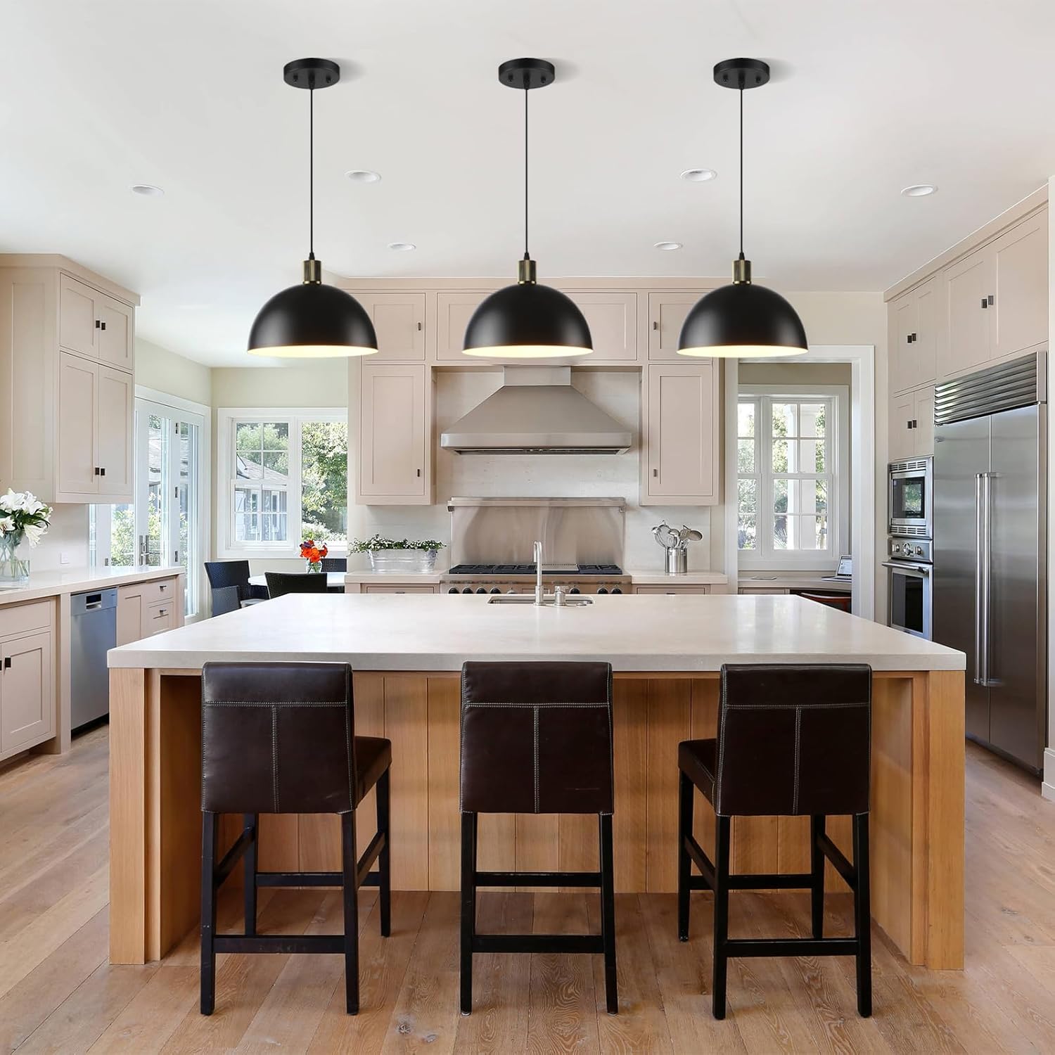 Black Pendant Lights Kitchen Island, 11.8" Modern Dome Farmhouse Hanging Lighting for Dining Room Hallway Entryway