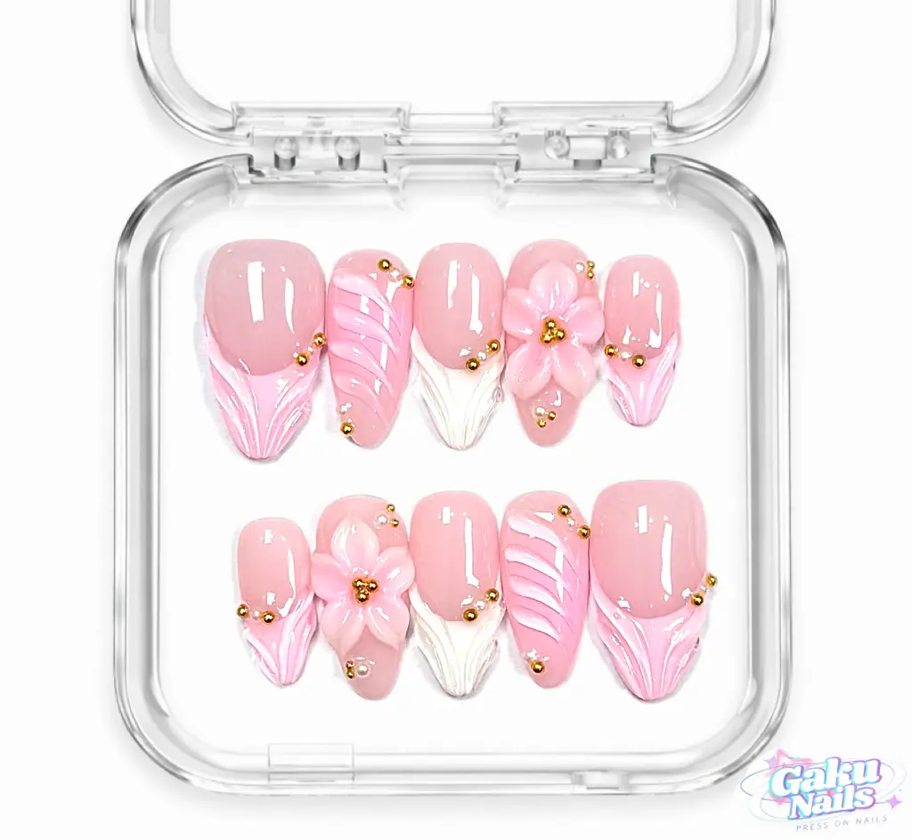 GakuNails Cotton Candy Press On Nails, 10-Piece Handmade Acrylic Multi-Pack, Reusable Decorative Nails with 3D Bows, Medium Square, Handmade Acrylic Nails