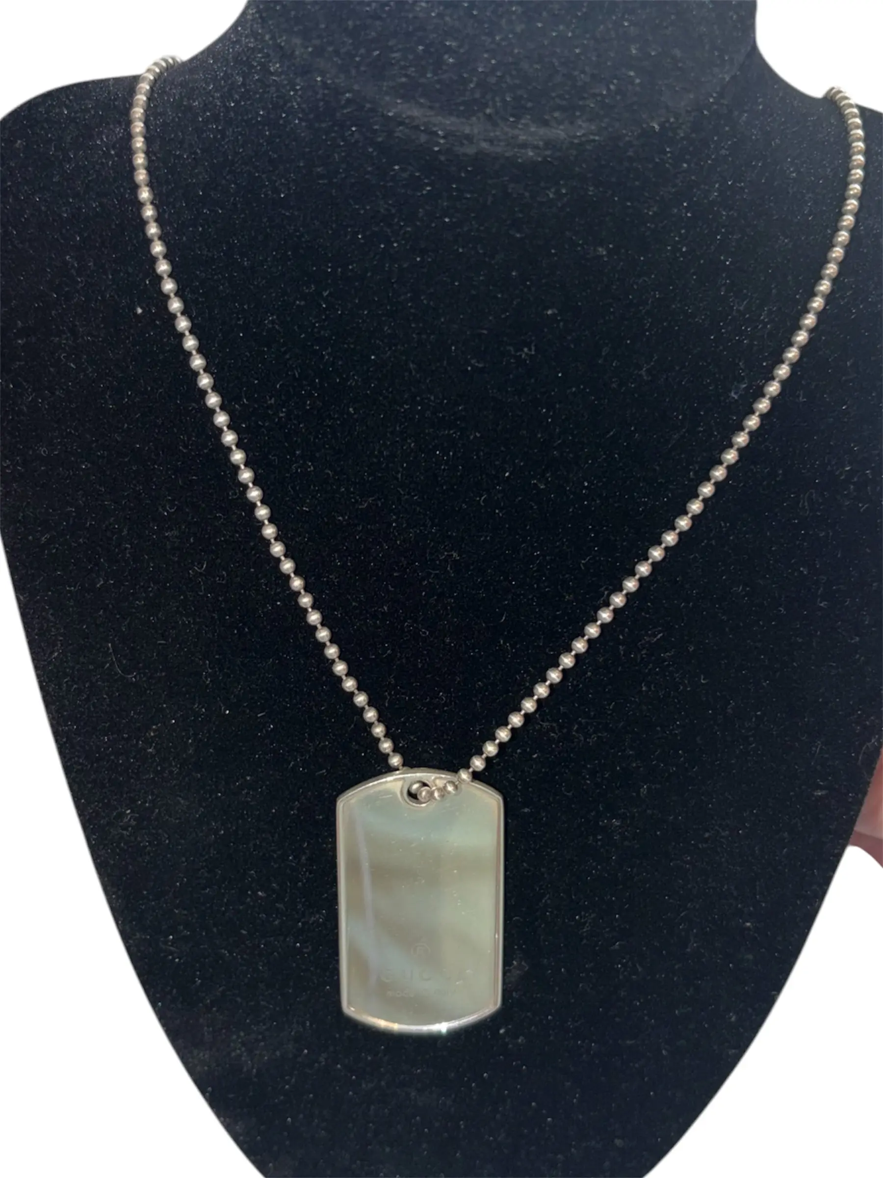 Pre-owned Gucci Dog Tag 24 in. Silver Necklace on Ball Chain