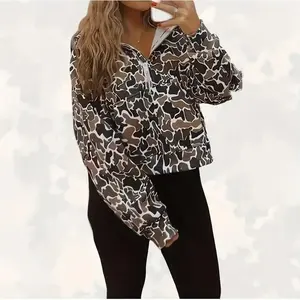Viral Women's Camo Pullover, Limited EditionDuck Camo Hoodie，Pullover Half Zipper Camo Hoodie for Women  Casual Long Sleeve Womenswear Sweatshirts