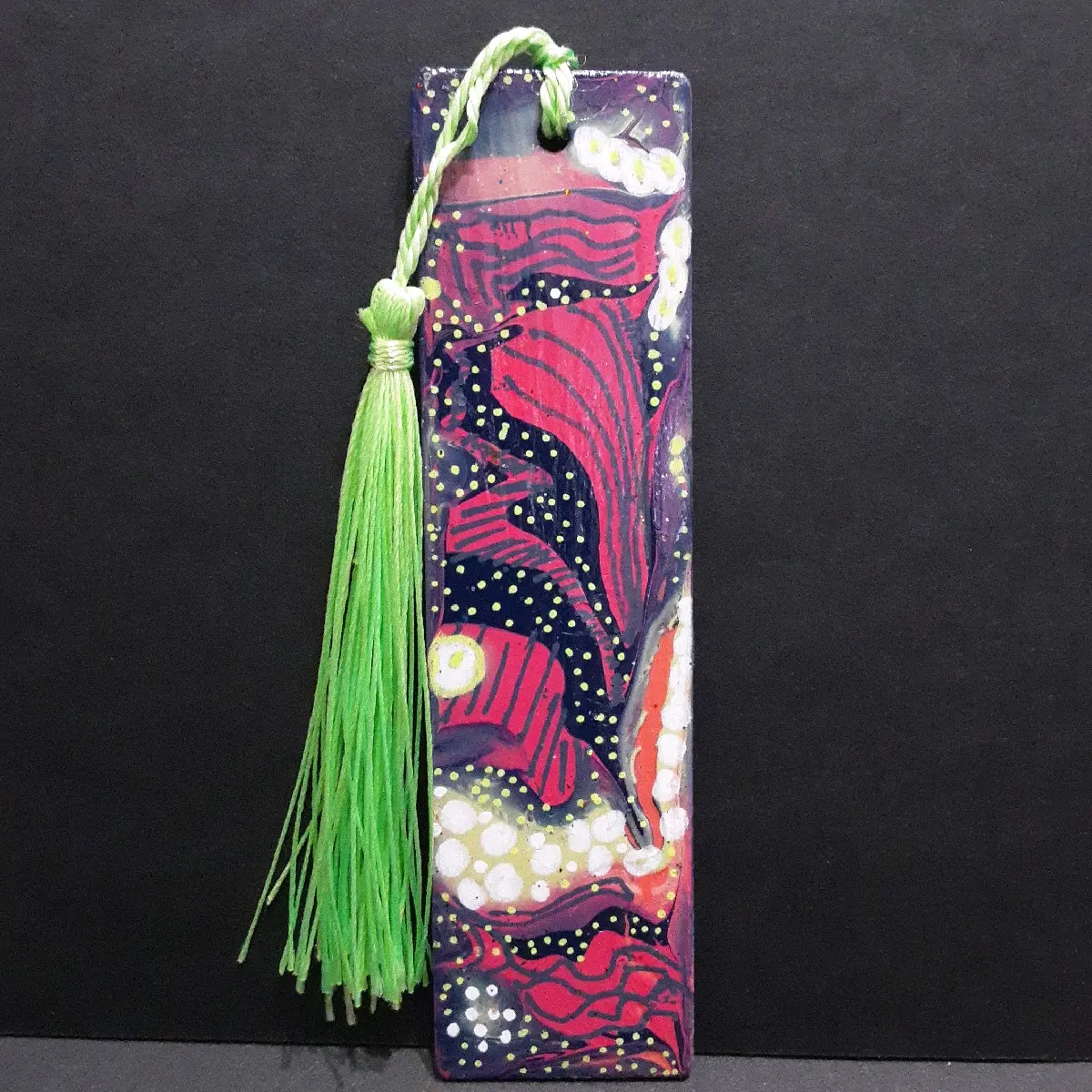 hand painted wooden bookmark - space paths