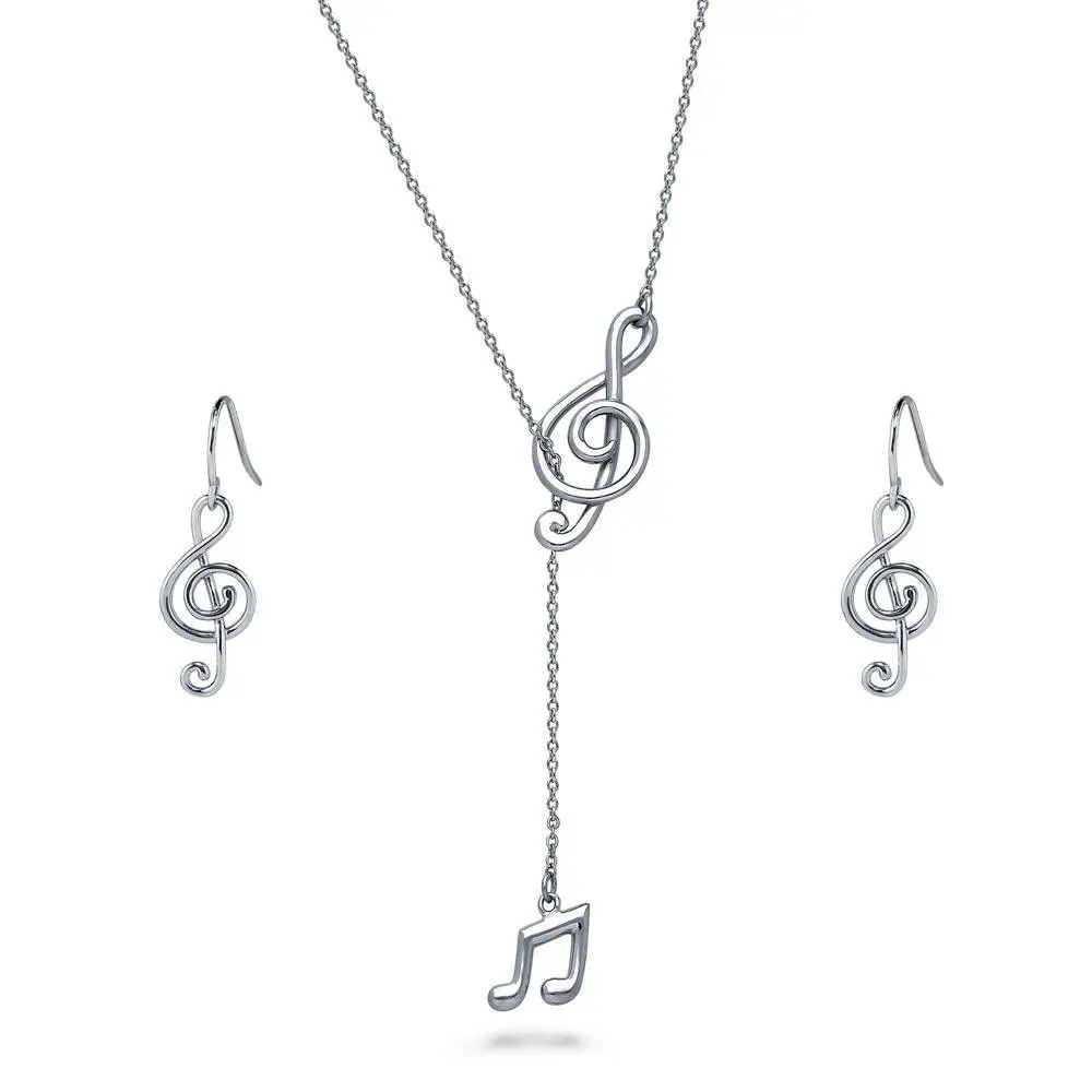 BERRICLE Sterling Silver Treble Clef Music Note Necklace and Earrings Set for Women