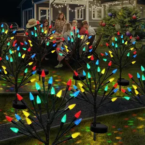 Christmas Outside Decorations Solar Pathway Lights-2PACK 40LED Multicolor C6 Strawberry Tree Lights Decor,Outdoor Solar Christmas Path Lights for Yard Party Decor