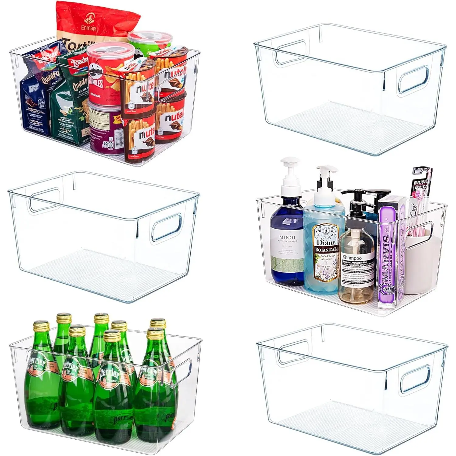Clear Plastic Storage Bins-6 Pack Large Pantry Organizers and Storage Containers for Kitchen, Bathroom, Under-Sink, Office, Closet, Garage, Freezer and Snack