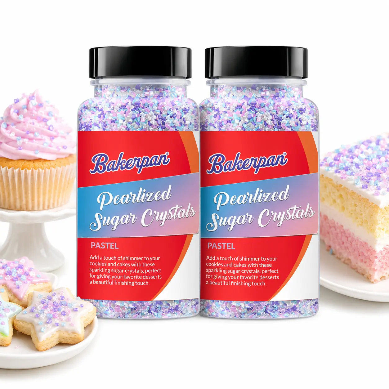 Bakerpan 2 Pack Pastel Pearlized Sugar Sprinkles for Baking - 5 oz Coarse Sparkling Decorating Sugar Crystals for Baking Topping, Cookies, Cupcakes & Cake Pops