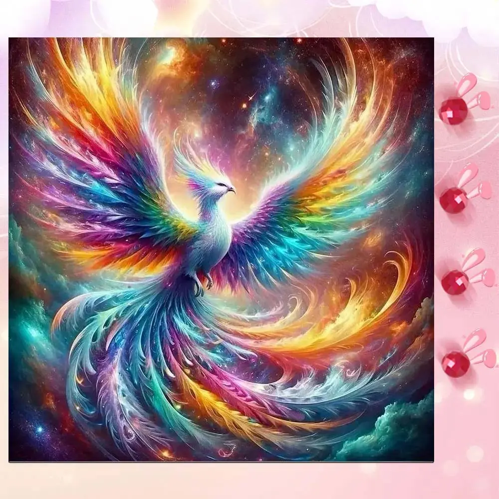 5D DIY Full Drill Round Diamond Painting - Diamond Art Set Diamond Pattern Design Rainbow Phoenix Mosaic, Canvas - DIY Decorative Painting, Home Wall Decor, Suitable for Halloween and Christmas, Birthday, Anniversary and Handmade Gifts