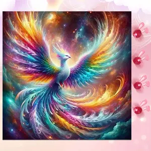 5D DIY Full Drill Round Diamond Painting - Diamond Art Set Rainbow Phoenix Mosaic, Canvas - DIY Decorative Painting, Home Wall Decor, Suitable for Halloween and Christmas, Birthday and Anniversary Gifts