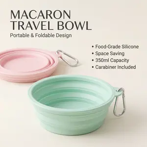 Macaron Foldable Pet Bowl | Portable Silicone Food/Water Bowl (Hanging Carabiner)