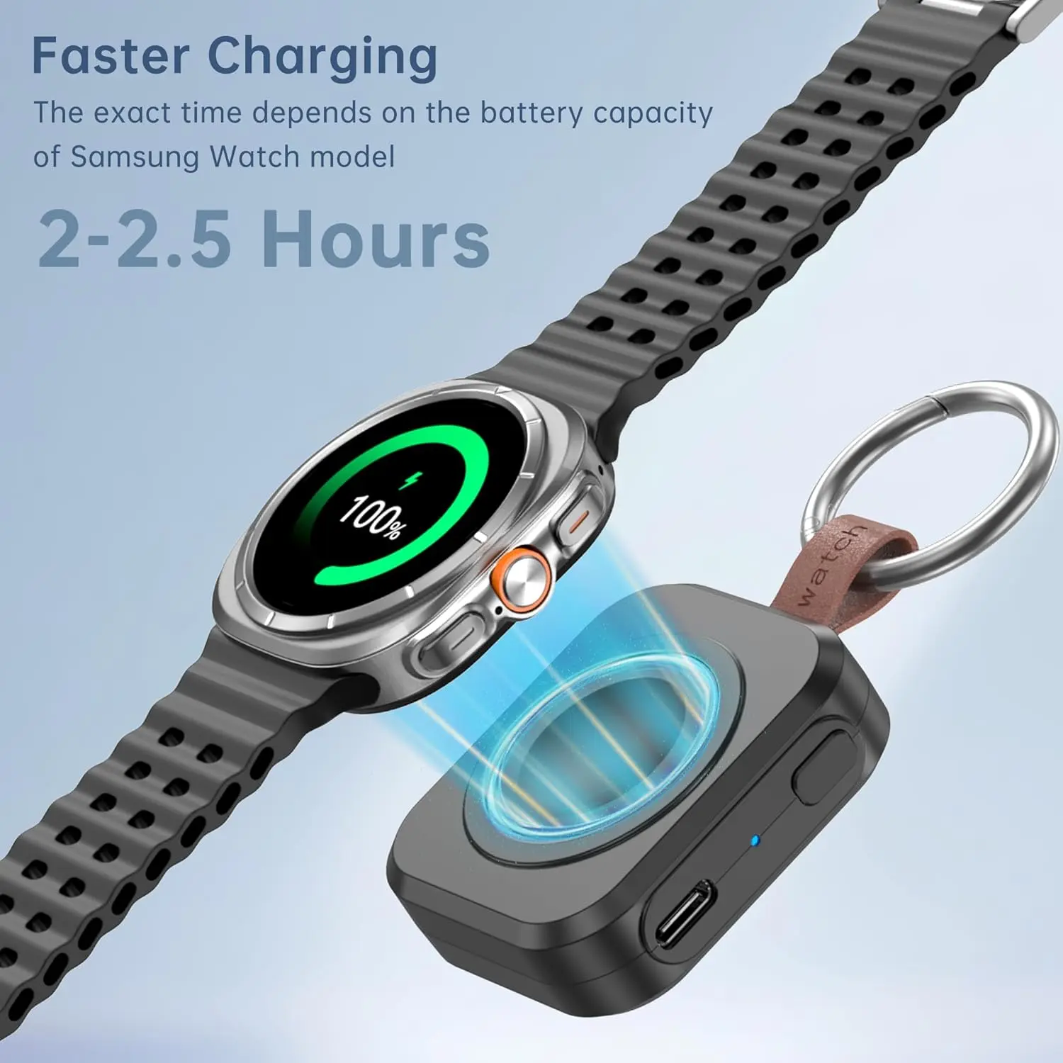 Compact Portable Wireless Magnetic Keychain Smartwatch Charger - 1200mAh Fast-Charging, 1 USB-C Cable, for Samsung Galaxy Watch Active 1/2/3/4/5 Pro/6 Classic/6/7/8, Smartwatch Accessories, Black (Father’s Day Gift Option), Portable Charger, Electronic Ga