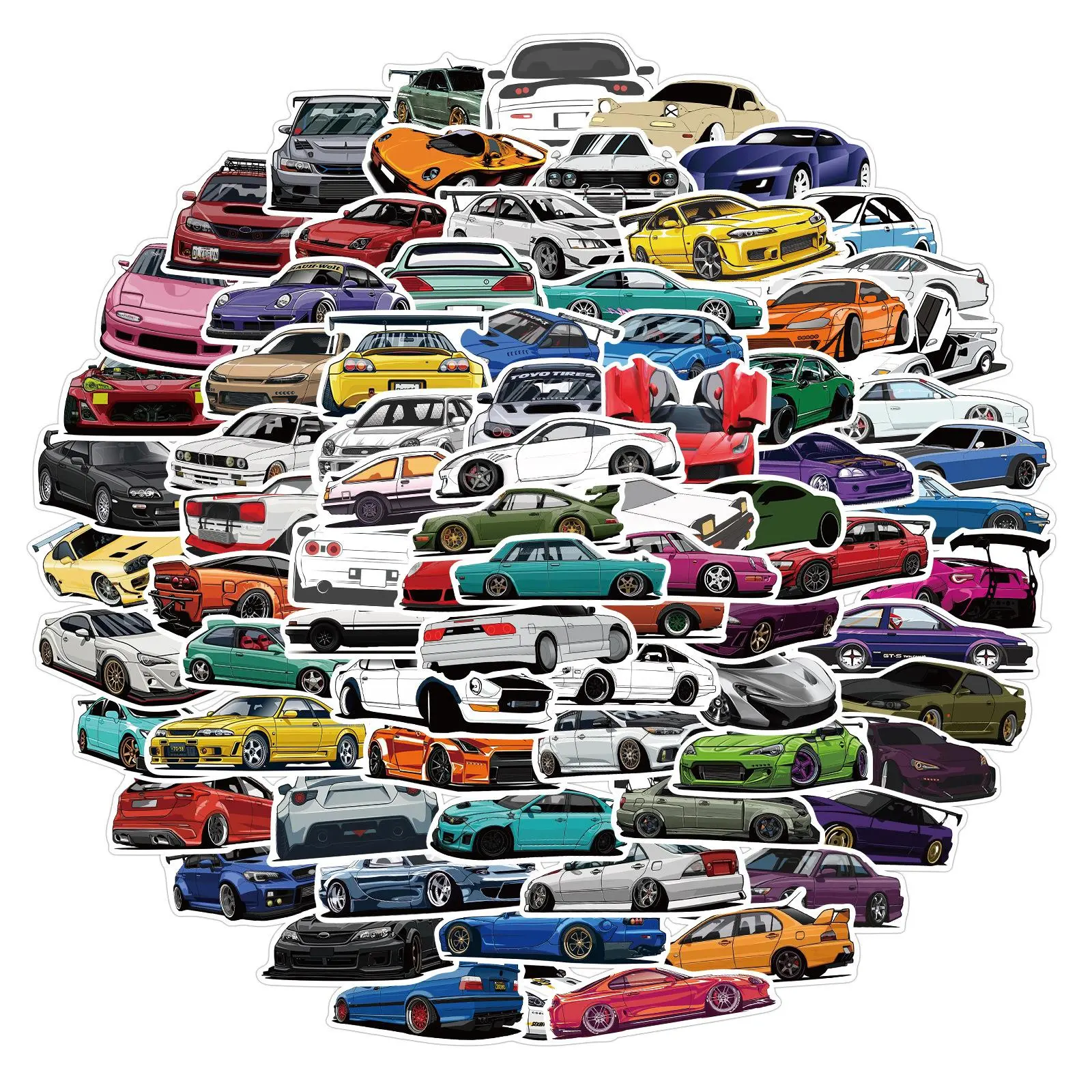 100pc Sports Car Decal Sticker Pack, Waterproof Colorful Durable for Phones, Laptops, Water Bottles, Books - Phone Decoration, Cellphone Accessories for Kids Teens