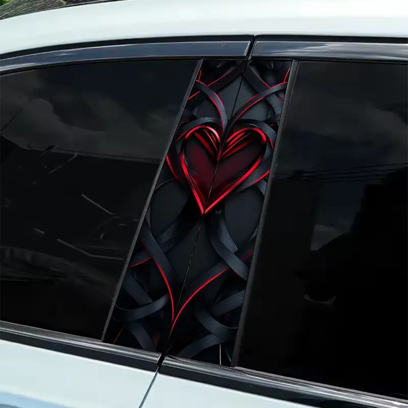 2 Piece Dark Love Red Creative Graphic Car Sticker - B-pillar Protector, Self-Adhesive Glossy Plastic Sticker for Windows, Walls - Easy to Apply, Durable Exterior Accessories, Vehicle Styling Design | Auto Accessories