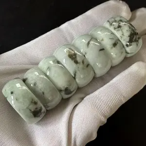 Natural Light Green Jade Jadeite Ring Wide Band, 13 mm Width