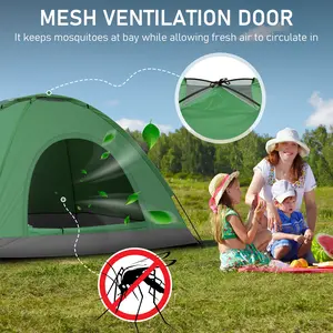 Breathable Waterproof Sun-Shaded Adventure Bug-Proof Dome Tent - 3-4 Person Army Green Portable Manual Setup Camping Shelter, Silver-Coated UV-Protection Fabric, Fiberglass Poles, Windproof, 200Lx200Wx135H cm, for Family Hiking Tents Camping, Breathable W