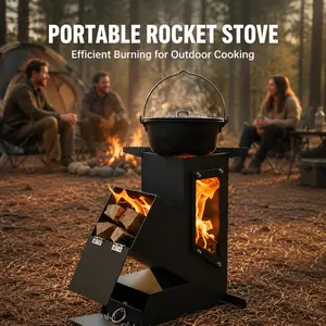 Rocket Stove with Glass Window – Portable Wood Burning Stove for Outdoor Cooking, Heavy Duty Camping Grill & Backyard Fire Stove, Ideal for Emergency Survival, Preparedness, Tailgating & Off-Grid Living