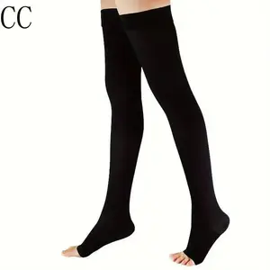 2 Pack 20-30 MmHg Compression Stockings For Men And Women, Thigh High Length, Dot-Top, Open Toe, Opaque Fabric Spandex Womenswear Comfort Nylon Festival Party grip socks Knit Bridal thigh high socks