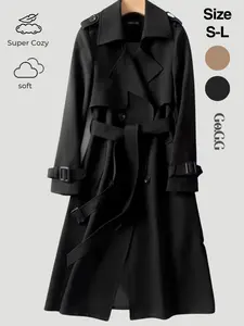 Women's Mid-Length Spring Autumn Coat, New Korean Style Short Height Trendy British Wind Knee-Length Jacket, Fashionable Outerwear, Womenswear