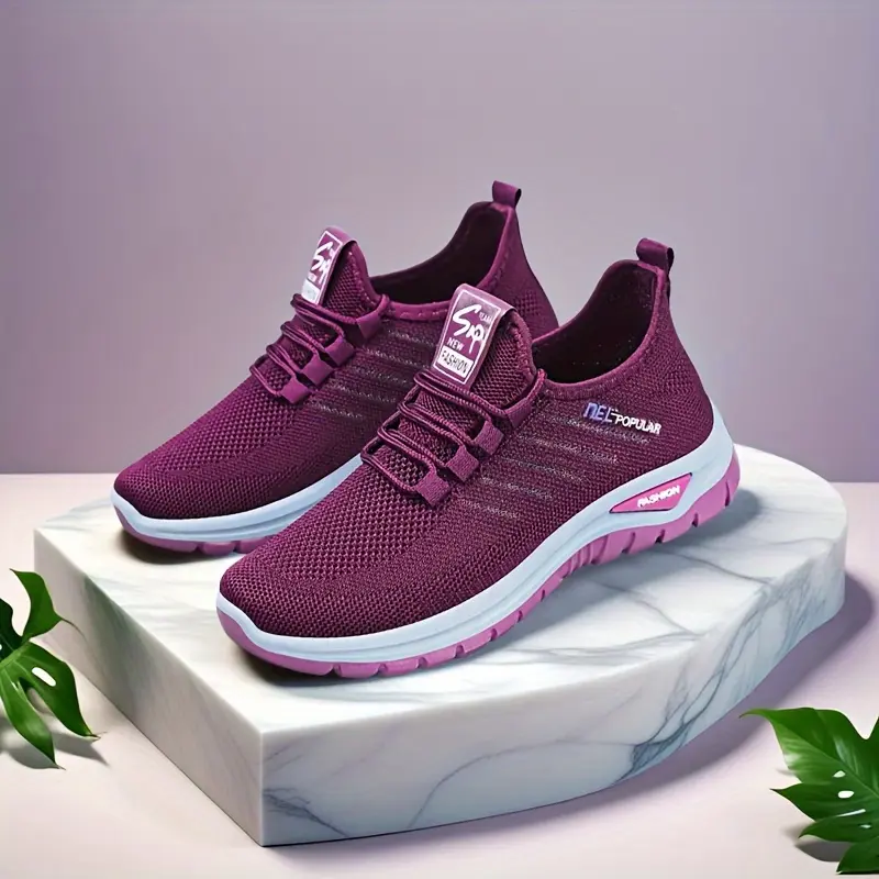 Women's Running Shoes with Breathable Mesh Uppers, Athletic Low Ankle Sneakers with Lightweight Chunky Sole for Gym & Everyday Walking, Breathable Uppers, Pu, Fabric, Female, Casual, Training, Everyday Wear, Textile, Lace-Up
