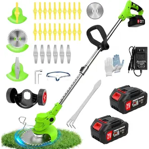 Electric Weed Wacker Eater Cordless Weed Trimmer with Wheels and 2 count 21V/2000mAh , 3 in 1 Grass Trimmer/Brush /Lawn Edger with 27 count Replacement  for Lawn Garden and Yard