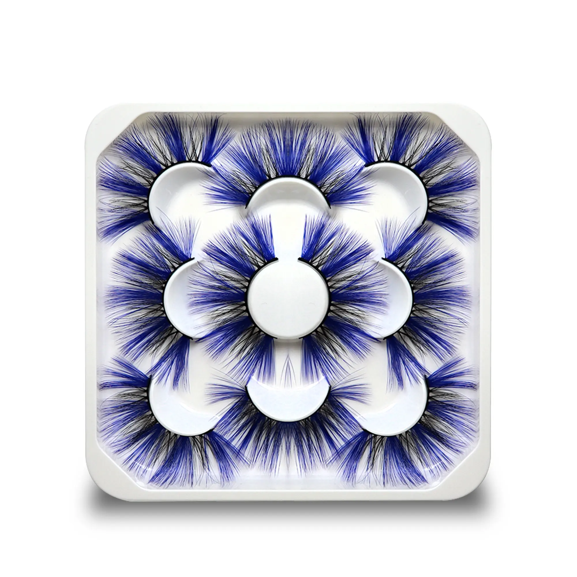 5 Pairs Colorful Long Blue Volumized False Eyelashes, 22mm DD Curl Doll Style Lashes, Non-Toxic 0.15mm Thick, Eye Makeup Essentials, Cosmetic, Volume Eyelashes