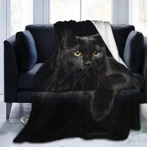 Cute Black Cat with Yellow Eyes Soft Throw Blanket All Season Warm Blankets Lightweight Fuzzy Flannel Throw Blanket for Bed Sofa summerwins