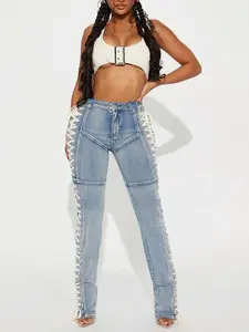 Jaw Dropper Stretch Lace Up Bootcut Jeans - Medium Wash