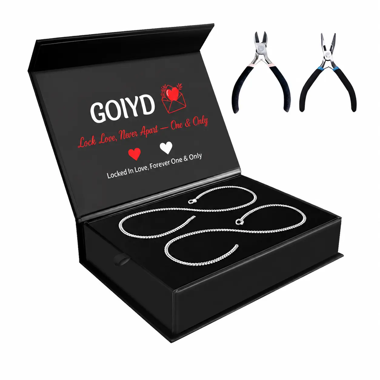 Unisex Couple Bracelet Kit, Adjustable DIY Chain Bracelets with Locking Connectors and Jewelry Tools, Date Night Gift for Anniversaries, Birthdays, Valentine’s Day and Special Occasions