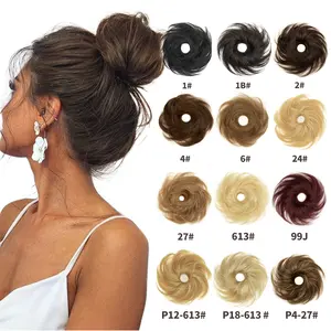 Women's Natural Black Hair Bun Ponytail Extensions, Elastic Easy-Scrunchie Hair Accessory, Hair Extensions