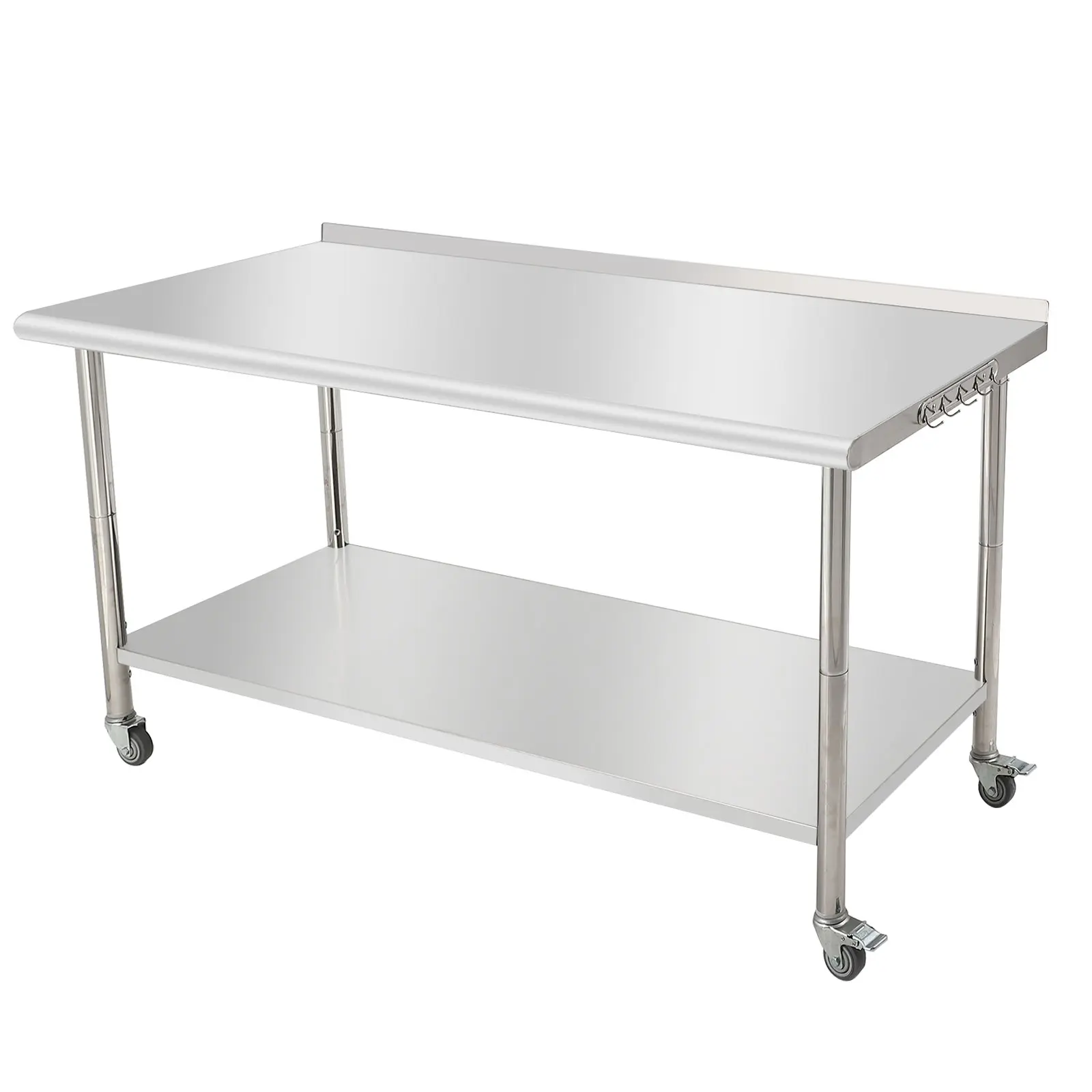 60x24x35 Inch NSF Stainless Steel Work Table, Adjustable Undershelf, Removable Waste Rack, Tool Hooks, with/without Casters, Straight Edge, No Backstop, for Kitchen & Home, Multiple Type