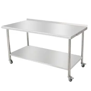 60x24x35 Inch NSF Stainless Steel Work Table, Adjustable Undershelf, Removable Waste Rack, Tool Hooks, with/without Casters, Straight Edge, No Backstop, for Kitchen & Home, Multiple Type