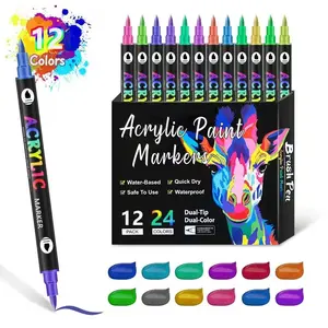 Premium Dual Tip Acrylic Paint Markers - 24/72/96s, Artist-Grade Fine & Brush Tip Pens for Rock/Wood/Canvas, DIY Crafts, Coloring & Card Writing, Must-Have Art/School Supplies, Perfect Halloween/Christmas Gifts