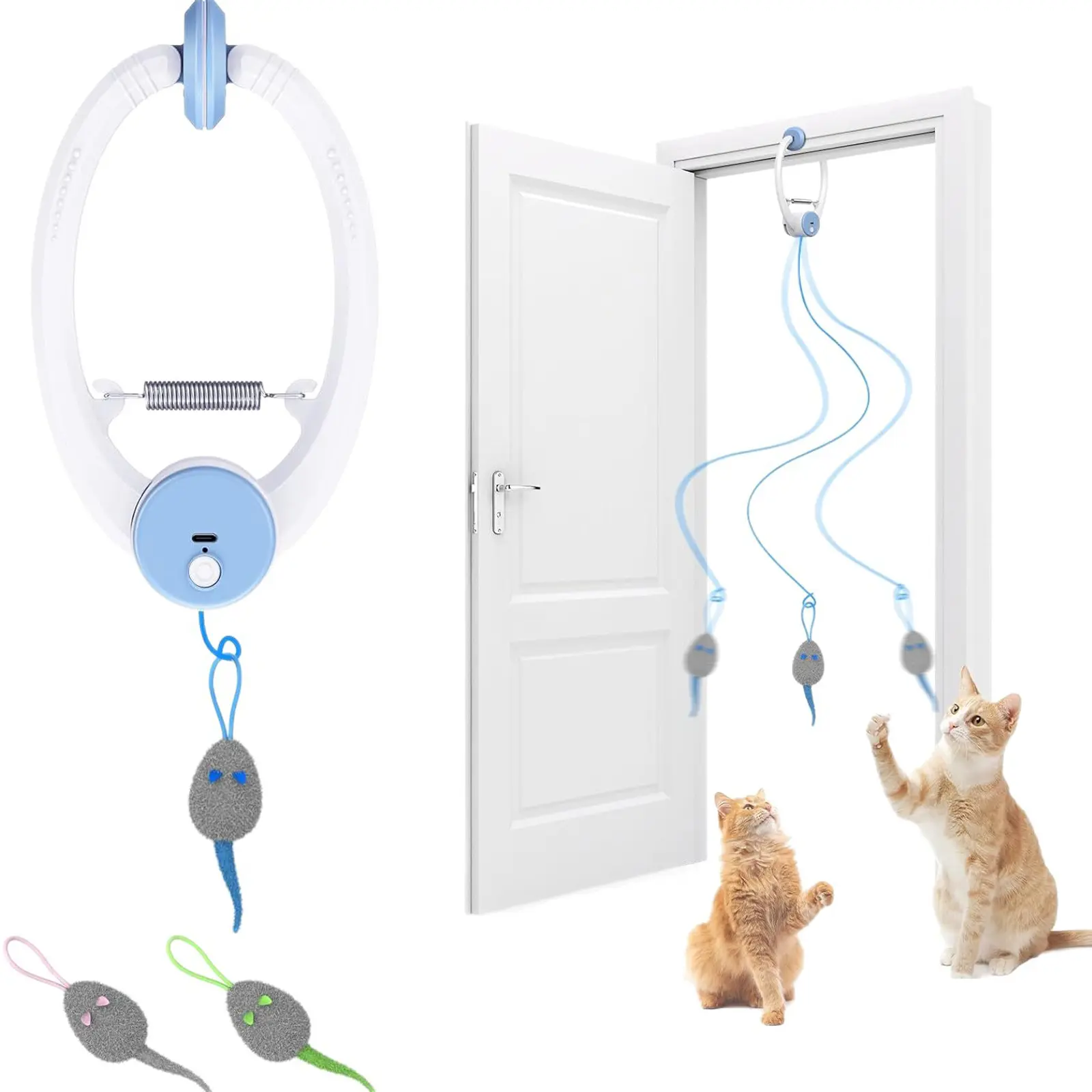 Rechargeable Electric Cat Teaser Toy - Remote-Controlled, Door-Clip, Automatic Interactive Pet Toy for Cat Exercise & Fun (Blue)