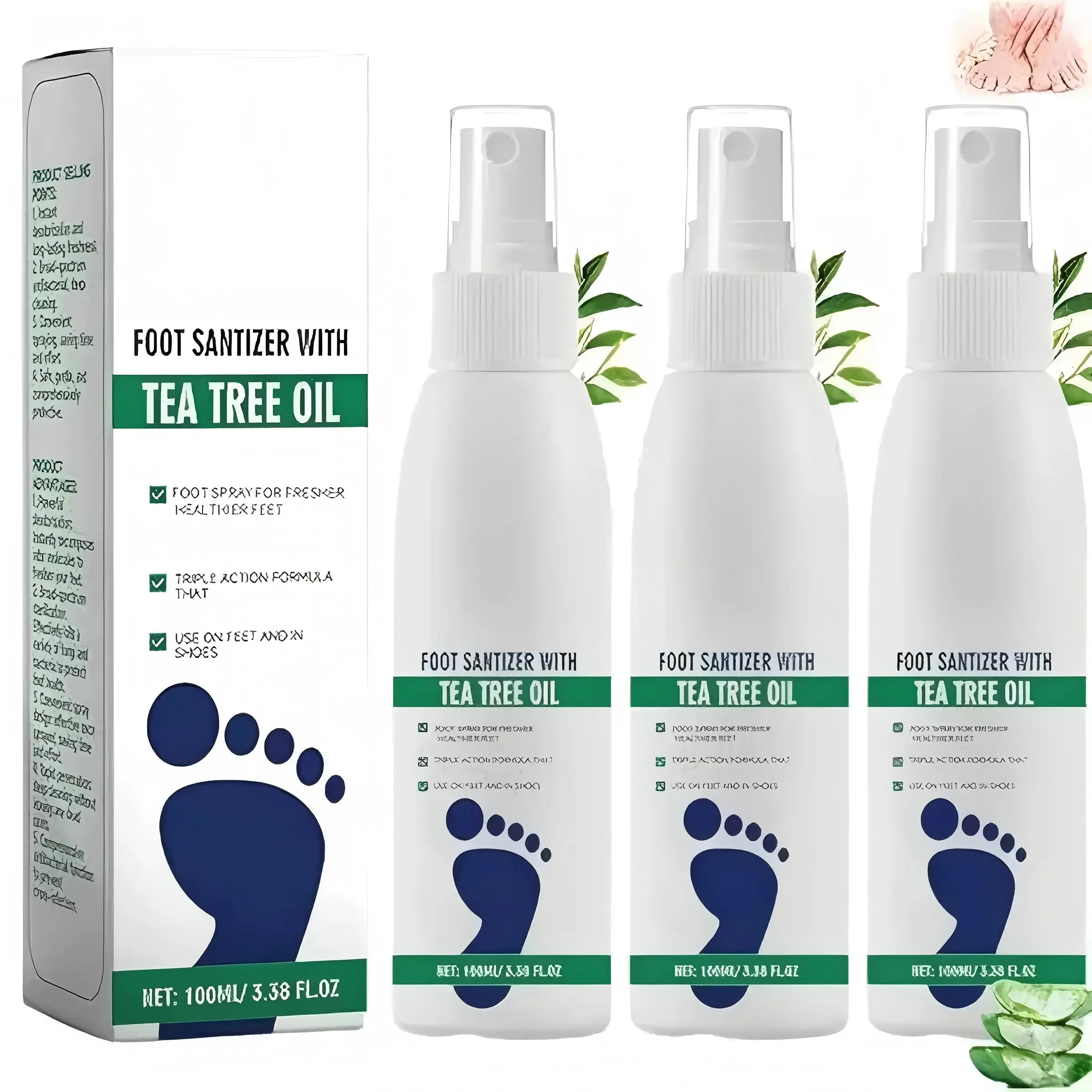 3 Bottles Tea Tree Oil Foot Deodorant , Moisturizing Foot Care Mist for Odor Control & Dry Rough Feet, Natural Clear Antifungal Foot  to Eliminate Fungal Issues & Maintain Foot & Shoe All-Day Freshness
