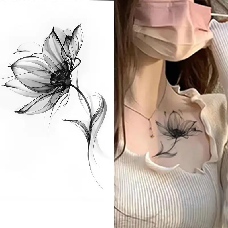 Customizable Women's Water Rose Temporary Tattoo, Adult Sleeve Flower Tattoo, Semi-Permanent Fake Tattoo, Elegant Style