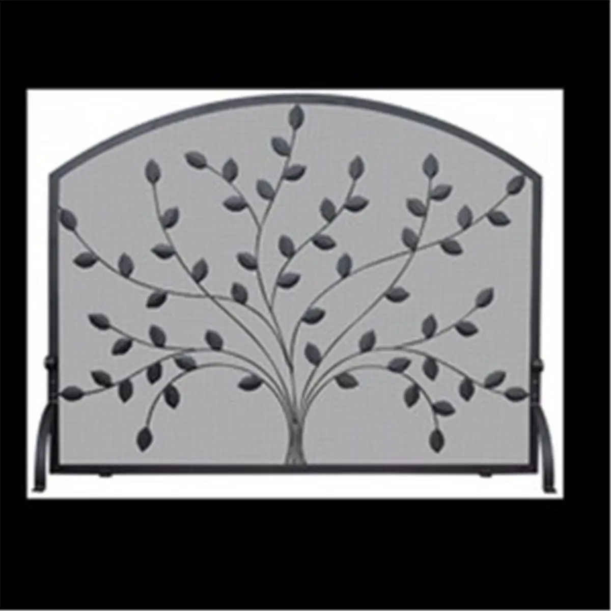 Uniflame S-1073 Black Wrought Iron Screen Panel, Single-Panel with Leaf Design, 34x8x44in Indoor Iron Room Divider for Private Spaces